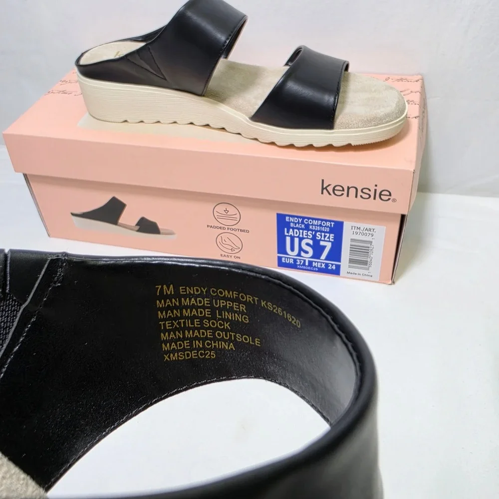 Kensie Endy Comfort Black Two Strap Slide Platform Sandals KS261620 Womens 7